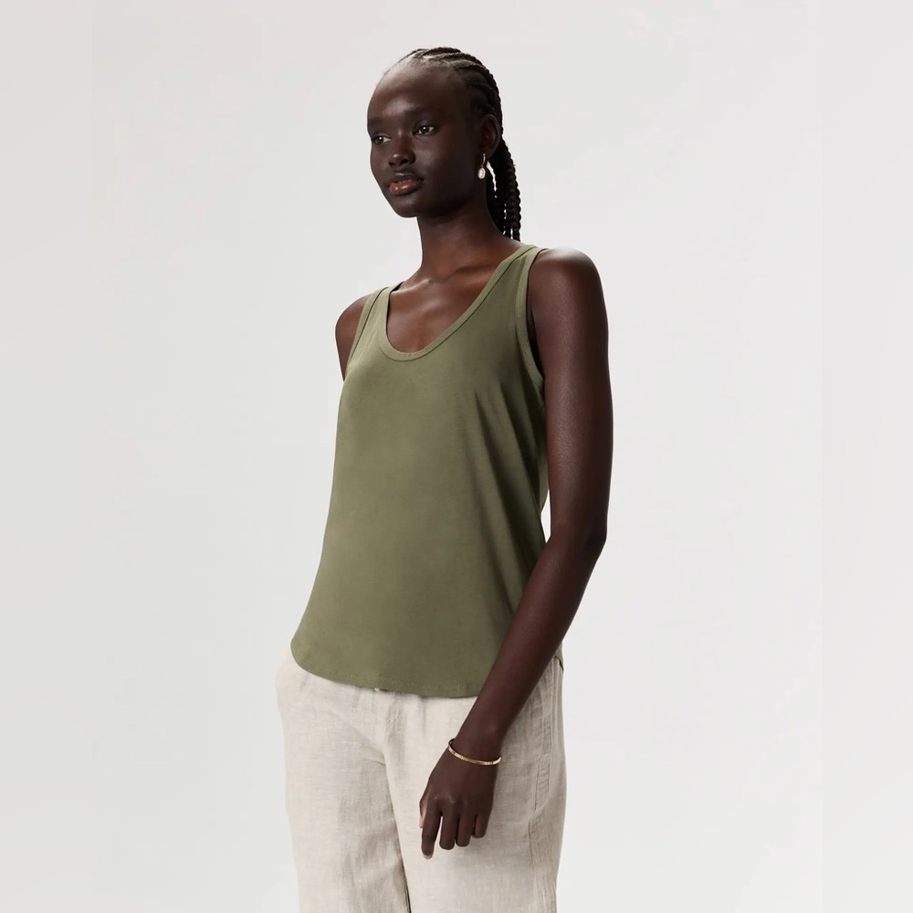 Quince Cotton Modal Double Scoop Neck Tank- Green- Large - Picture 3 of 11